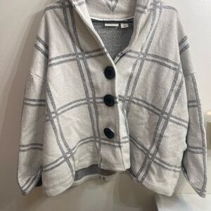 Adrienne Vittadini Plaid Cardigan - Cream and Gray